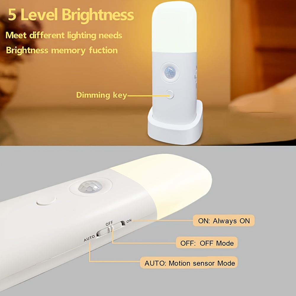 LED Nattlampe med Bevegelsessensor – Oppladbar via USB og Justerbar Lysstyrke for Soverom og Korridorer