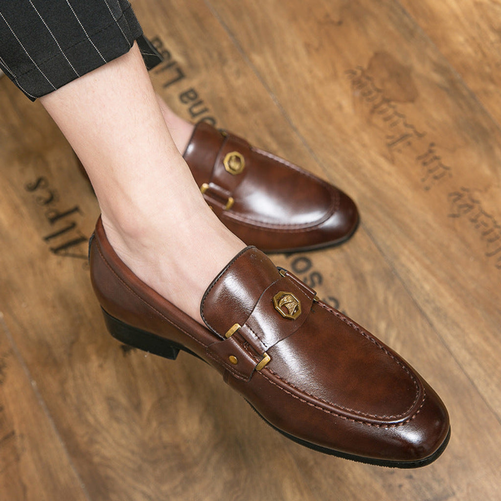 European And American Men's Metal-buckle Slip-on Shoes