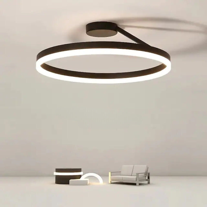 Arisha rund taklampe, moderne LED, svart/hvit, stue, gang, metall