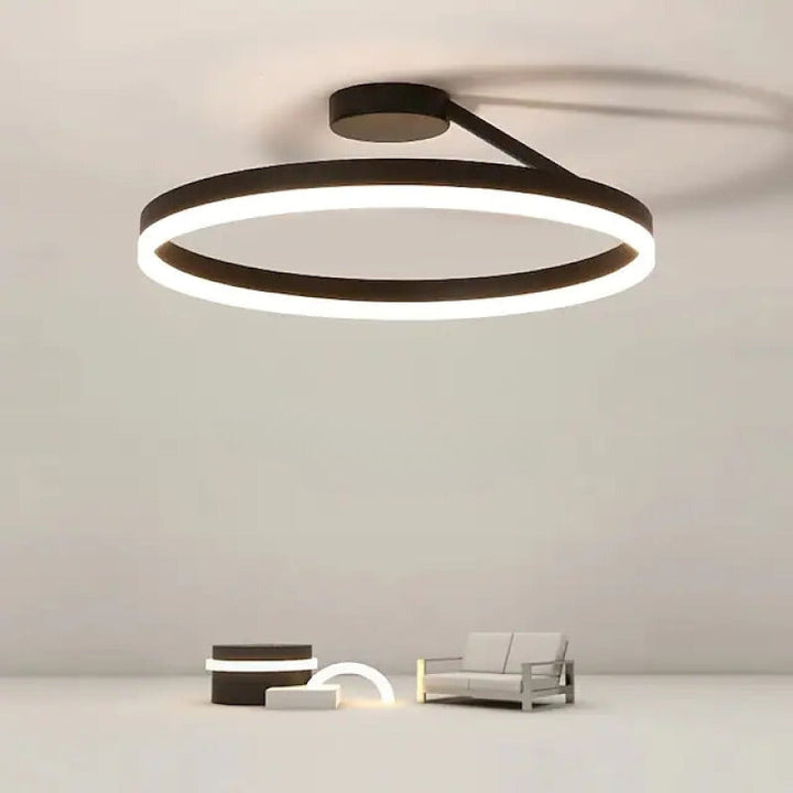Arisha rund taklampe, moderne LED, svart/hvit, stue, gang, metall