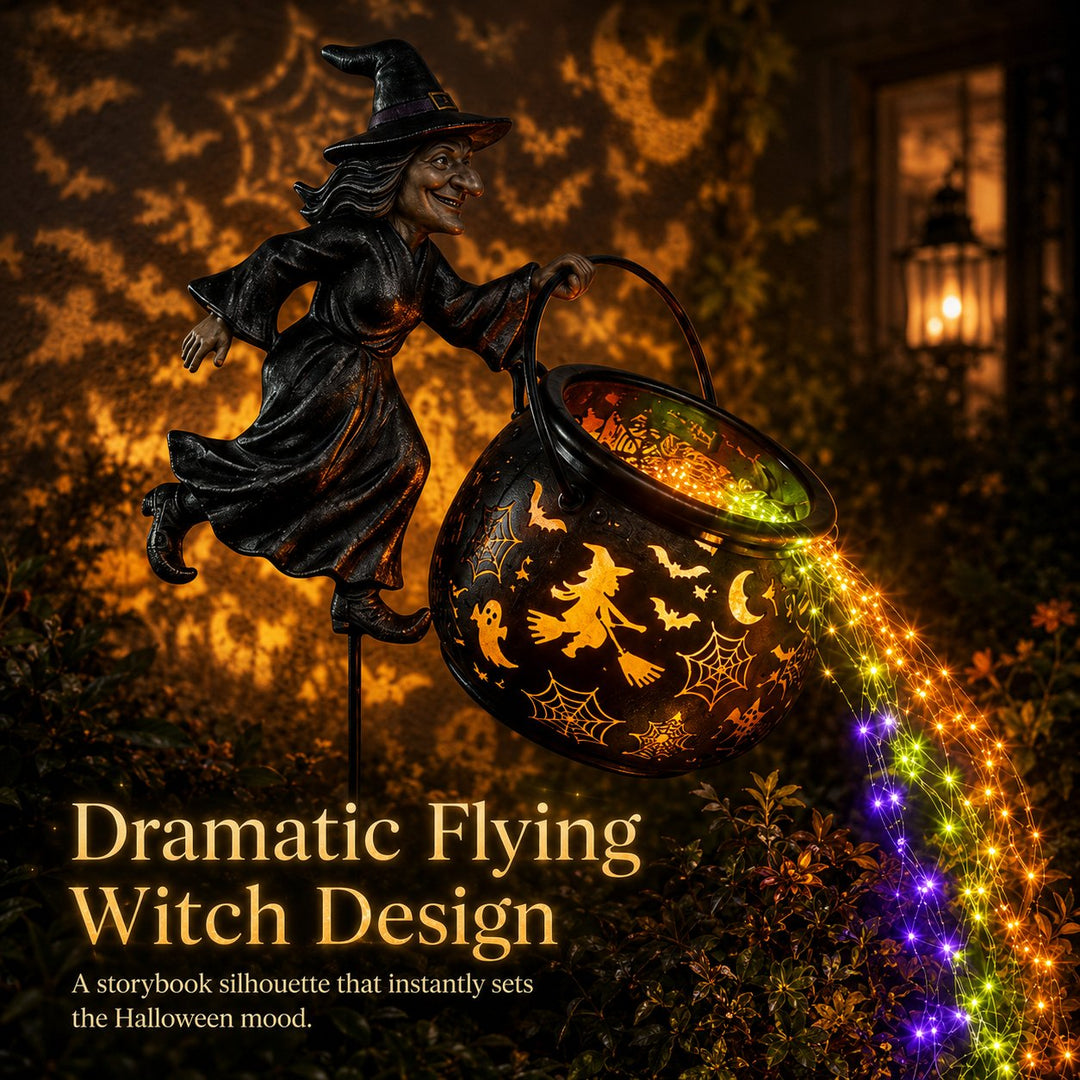 Halloween heksekjele-hagelampe med fargerikt lys og skumle projeksjoner