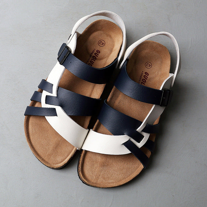 Men's Simple Hollow-out Flat Cork Slippers