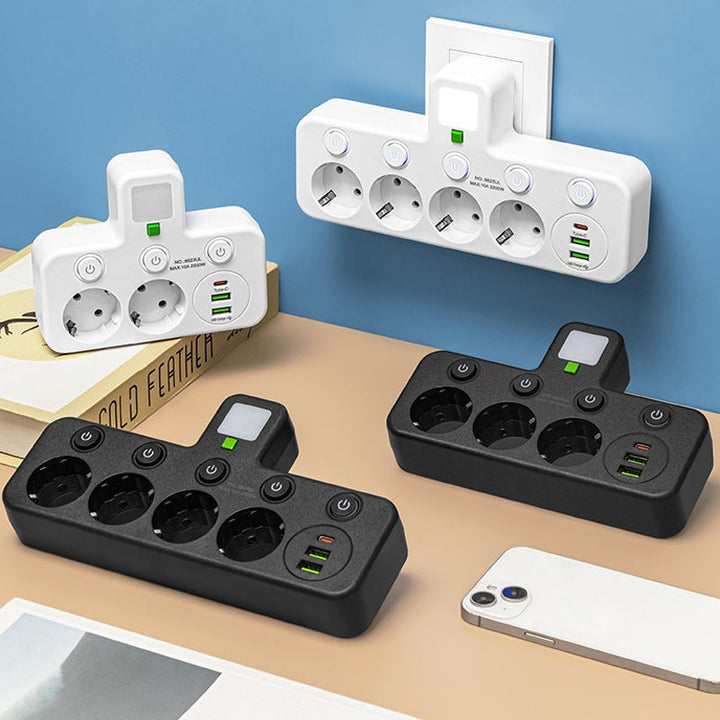 Stikkontaktlist med USB og brytere | Flerveis stikkontakt med overspenningsvern 2500 W