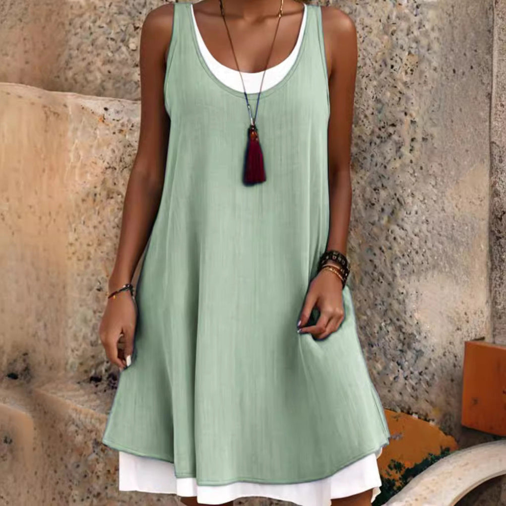 Casual Sleeveless Fake Two Pieces Baggy Tank Dress
