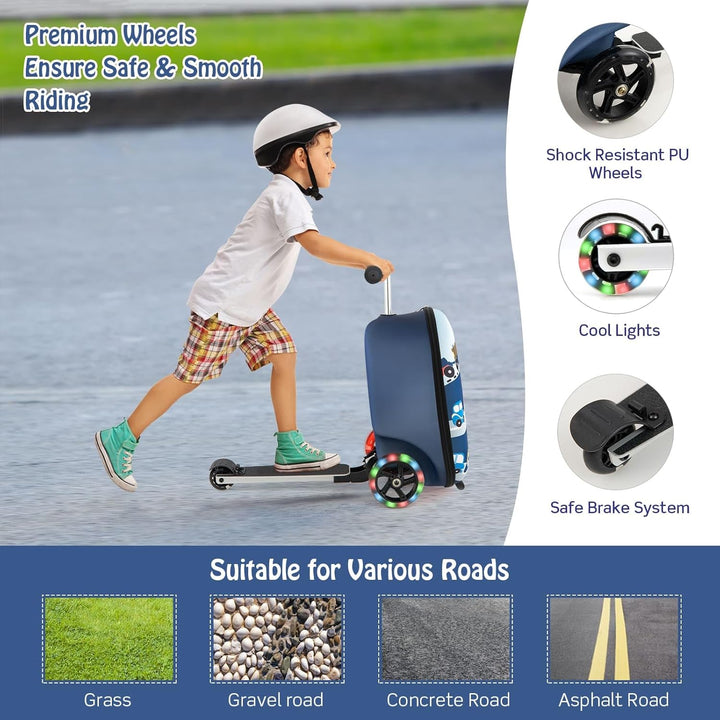 2-i-1 sparkesykkelkoffert for barn med LED-hjul