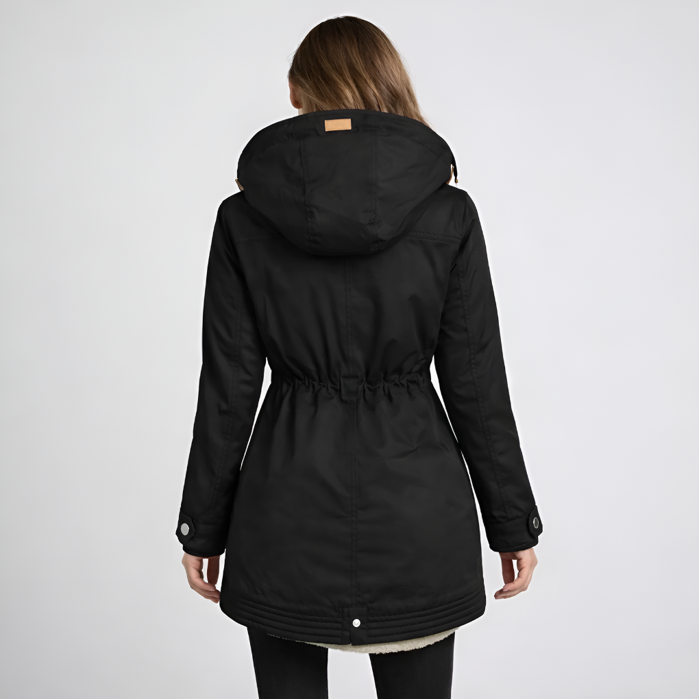 Kvinners Parka med Fôret Hette og Drawstring Liv