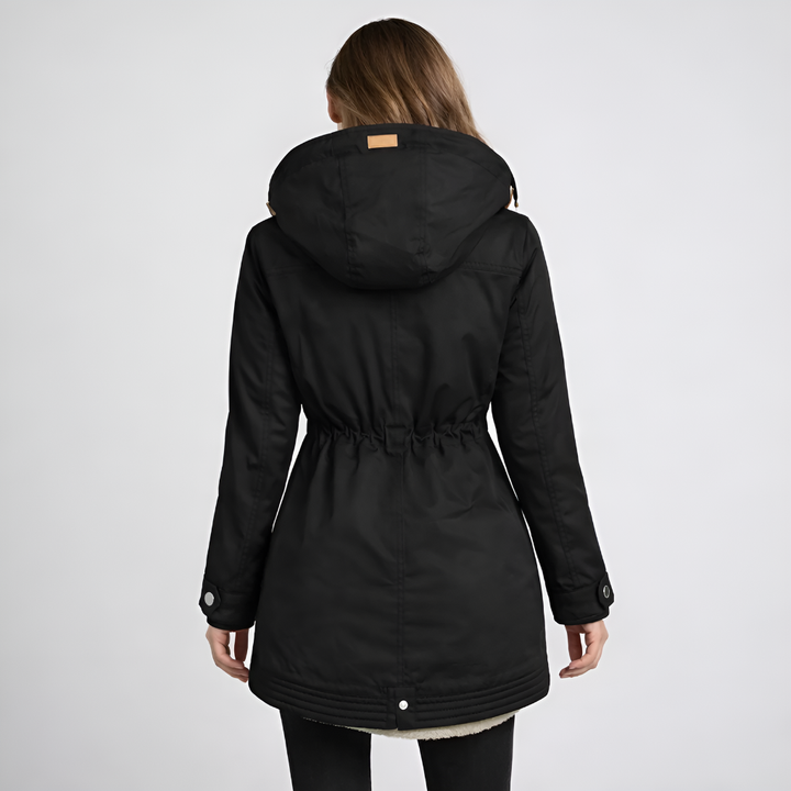 Kvinners Parka med Fôret Hette og Drawstring Liv