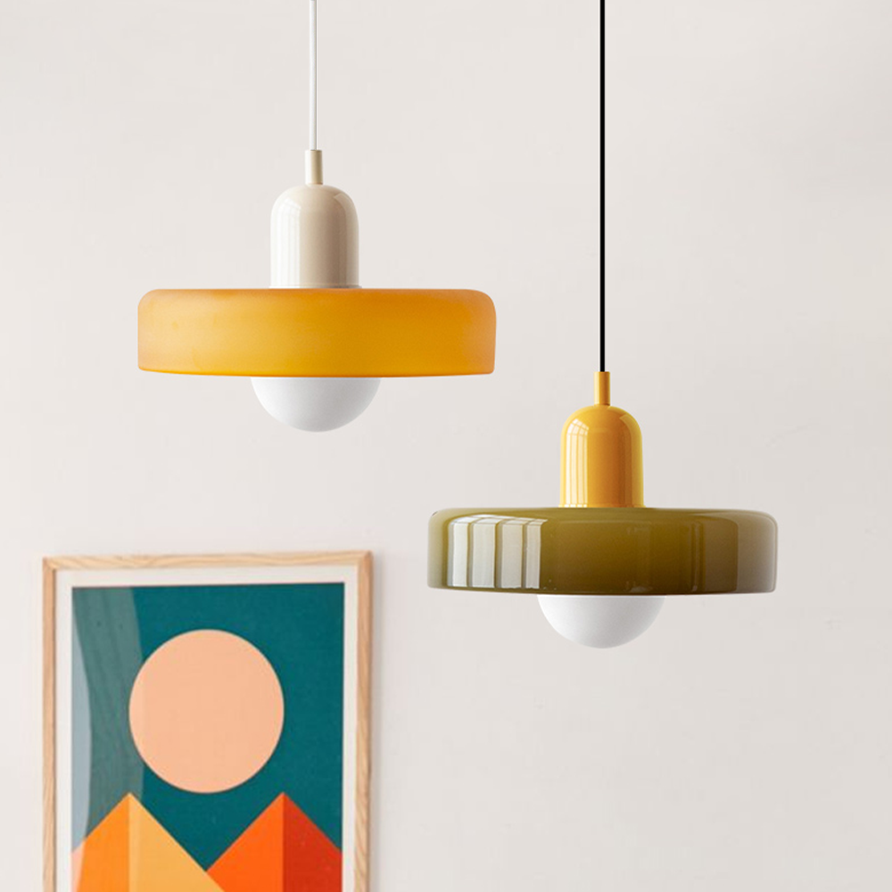 Bauhaus-pendellampe i farget glass