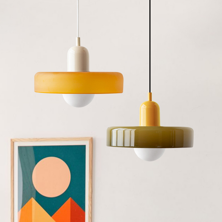 Bauhaus-pendellampe i farget glass