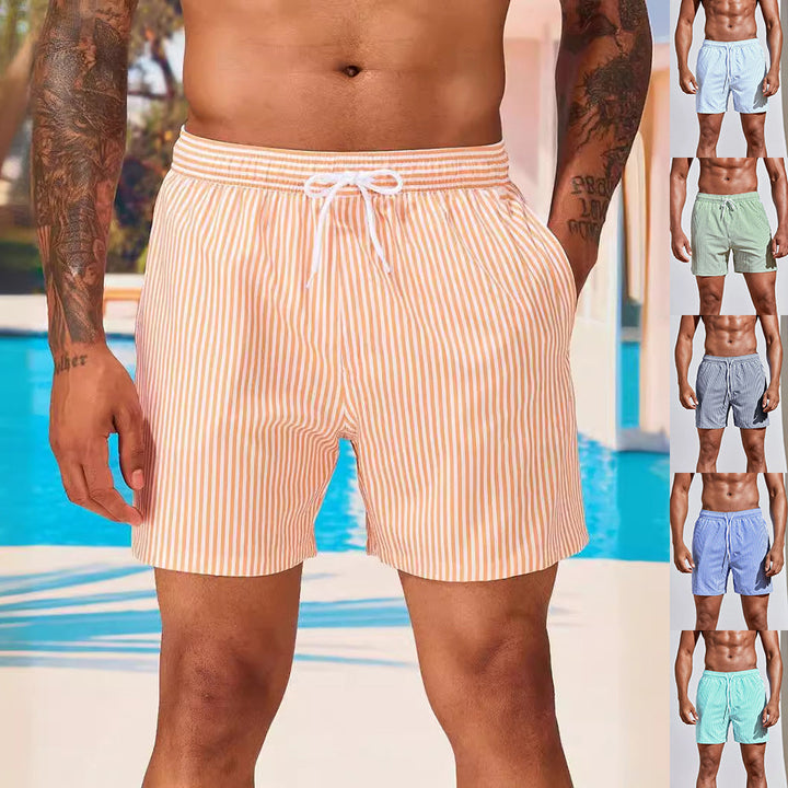 Men's 3D Striped Print Shorts Summer Casual Lightweight Beach Pants