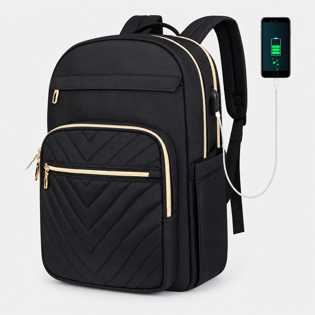Tyylikäs tech-reppu naisille – USB & 15,6" – Carriro