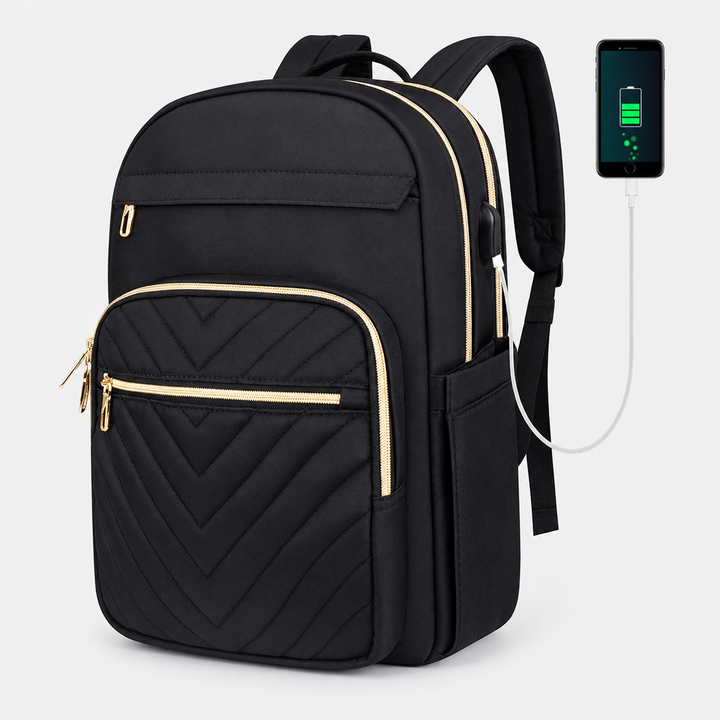 Tyylikäs tech-reppu naisille – USB & 15,6" – Carriro