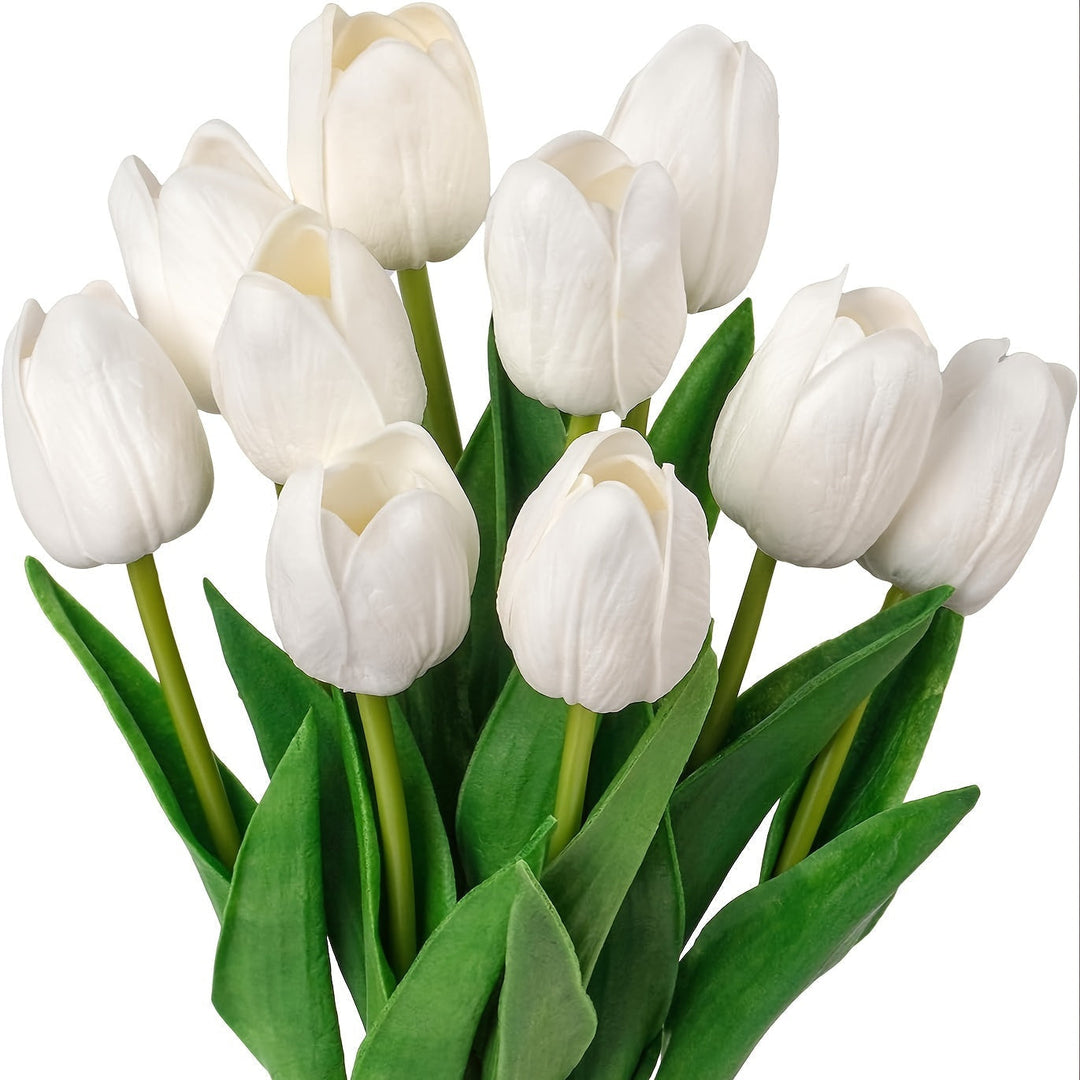 Sett med 10 realistiske tulipaner – Perfekt for bryllup og innendørs dekorasjon