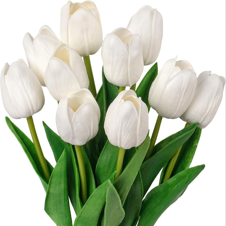 Sett med 10 realistiske tulipaner – Perfekt for bryllup og innendørs dekorasjon