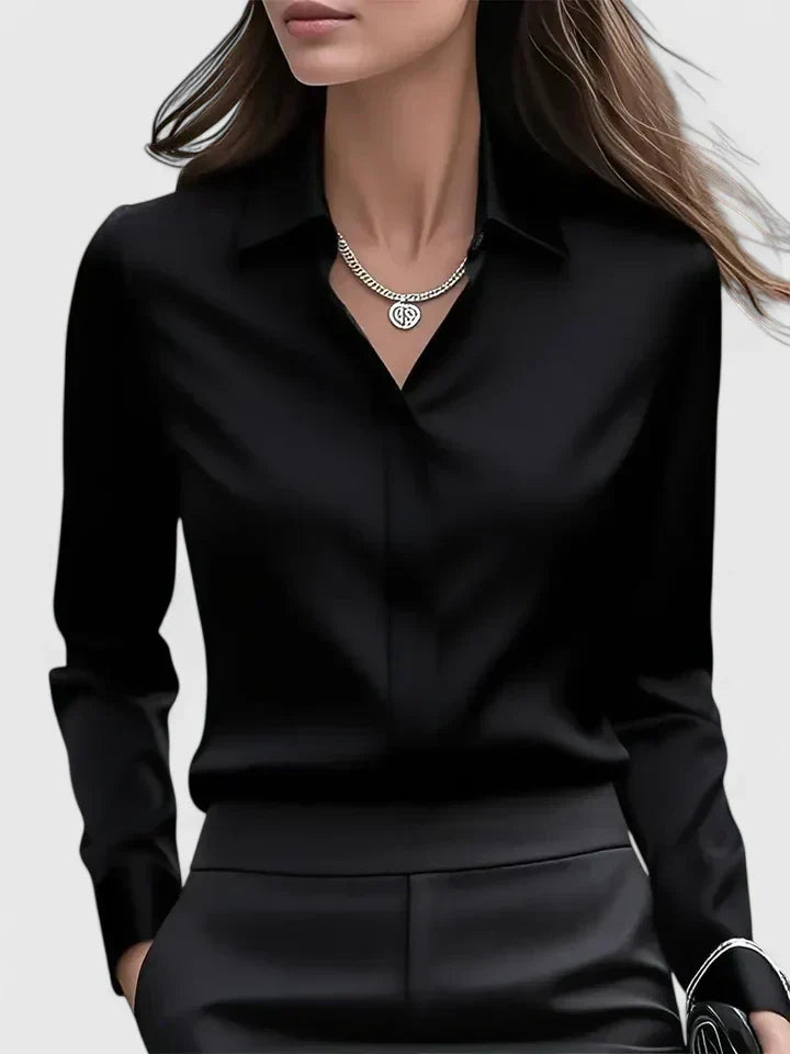 Langermet satengbluse for dame – elegant kontorbluse