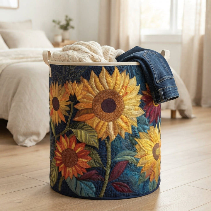 Fôret vaskekurv med blomstermønster og stabile håndtak, selvstående tøyvaskekurv