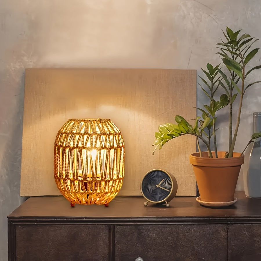 Bordlampe i Rotting Bohem-stil – Håndlaget Lysaksent for Soverom eller Stue