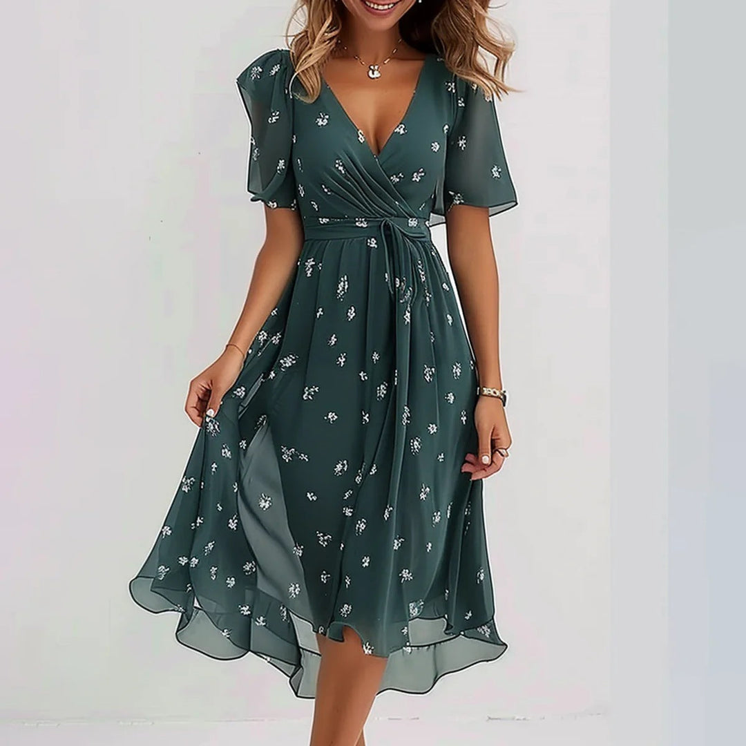Printed Elegant Slightly Mature V-Neck Dress For Women