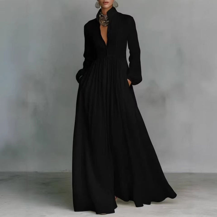 French-style Long-sleeve Pleated Dress For Women