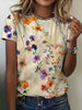 Kvinners Vintage Blomster T-skjorte med Rund Hals