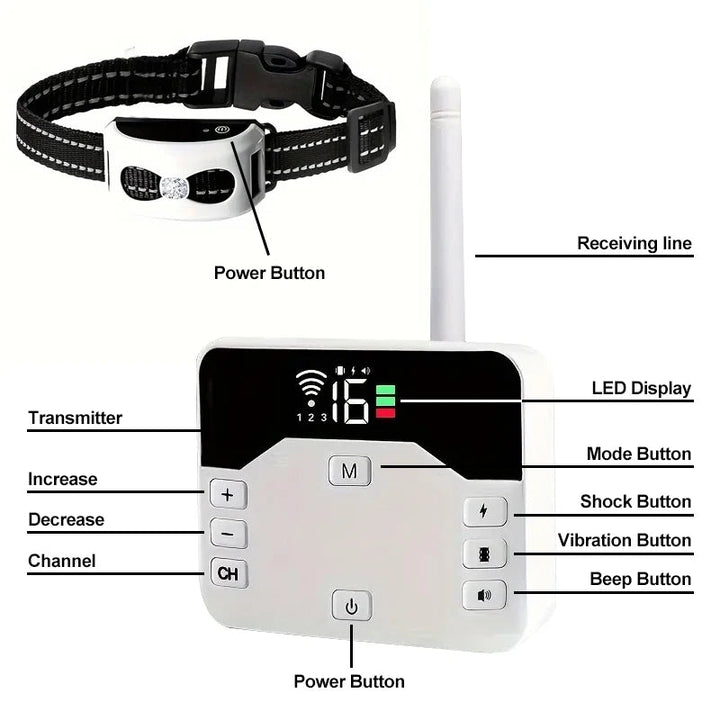 Trådløst gjerde & treningshalsbånd 2-i-1 – vanntett & oppladbart