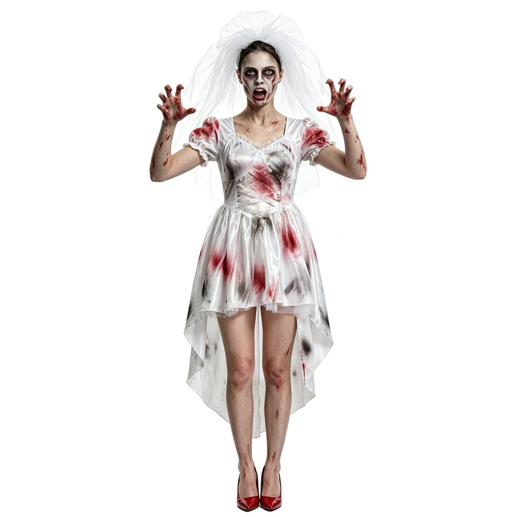 Halloween spøkelsesbrur cosplay kostyme blodflekkete hvit brudekjole skrekkfest sceneantrekk, halloween spøkelsesbrur cosplay kostyme, blodflekkete hvit brudekjole — bilde 2