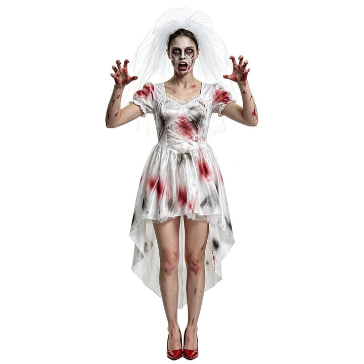 Halloween spøkelsesbrur cosplay kostyme blodflekkete hvit brudekjole skrekkfest sceneantrekk, halloween spøkelsesbrur cosplay kostyme, blodflekkete hvit brudekjole — bilde 2