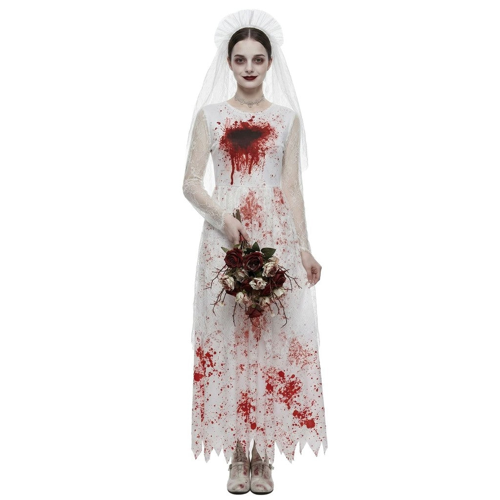 Halloween spøkelsesbrur cosplay kostyme blodflekkete hvit brudekjole skrekkfest sceneantrekk, halloween spøkelsesbrur cosplay kostyme, blodflekkete hvit brudekjole — bilde 5