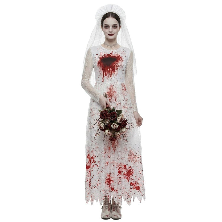 Halloween spøkelsesbrur cosplay kostyme blodflekkete hvit brudekjole skrekkfest sceneantrekk, halloween spøkelsesbrur cosplay kostyme, blodflekkete hvit brudekjole — bilde 5