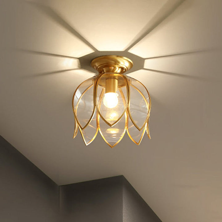 1 Glödlampa Lotus Takmontering Kolonial Mässing Klar Glas Flush Lampa för Korridor — bilde 2