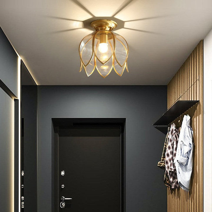 1 Glödlampa Lotus Takmontering Kolonial Mässing Klar Glas Flush Lampa för Korridor — bilde 4