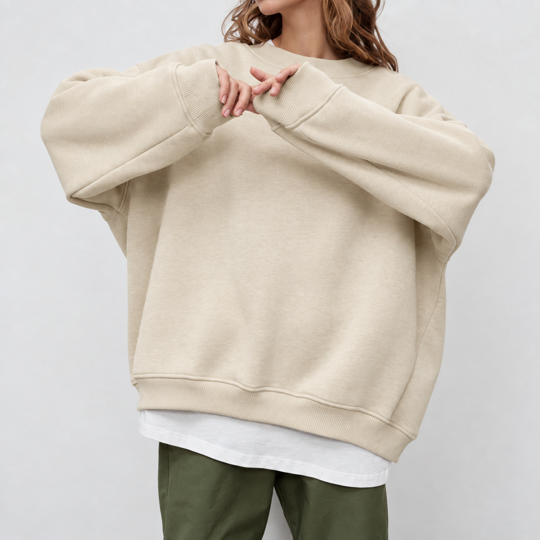 Oversized Sweatshirt til Dame – Bomull, Uformell med Rund Hals for Behagelige Hverdagsantrekk