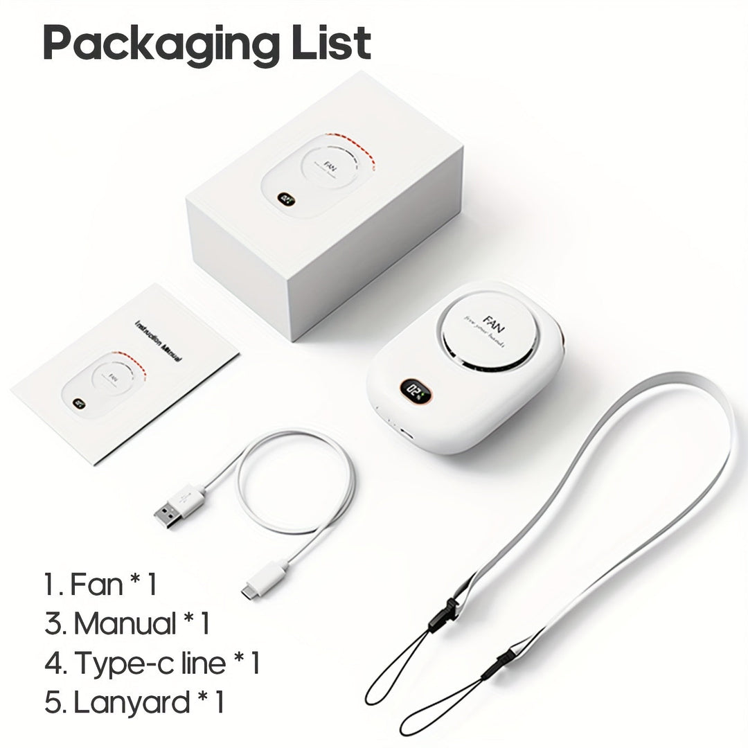 Oppladbar mini halsvifte med USB – Lett med justerbare hastigheter
