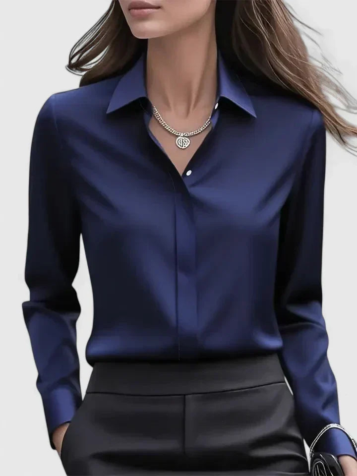 Langermet satengbluse for dame – elegant kontorbluse