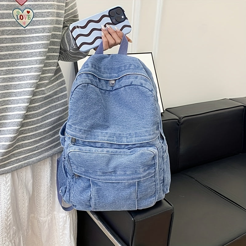 Uformell Denim-Ryggsekk – Trendy og Allsidig Reiseveske for Menn og Kvinner