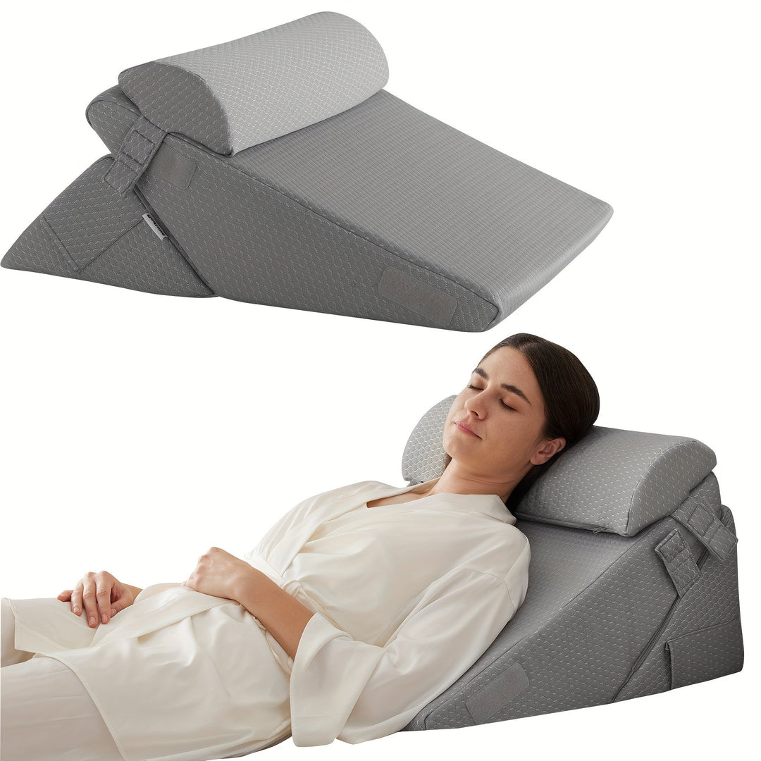 RelaxPlus – justerbar ortopedisk kileputte – premium 7-i-1 minneskumsystem