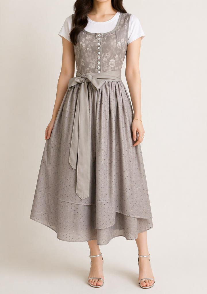 Dirndl til dame med glidelås, blondeermer og midjebånd.