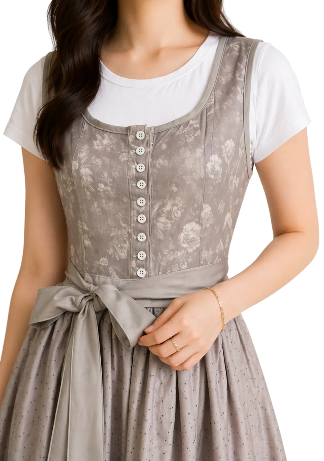 Dirndl til dame med glidelås, blondeermer og midjebånd.