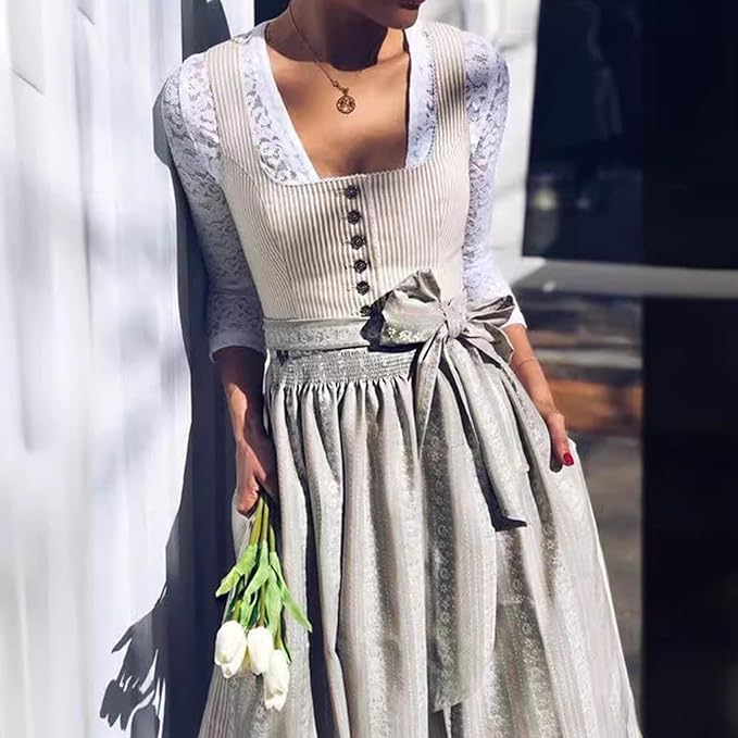 Dirndl-sett til dame med knappelist og forkle