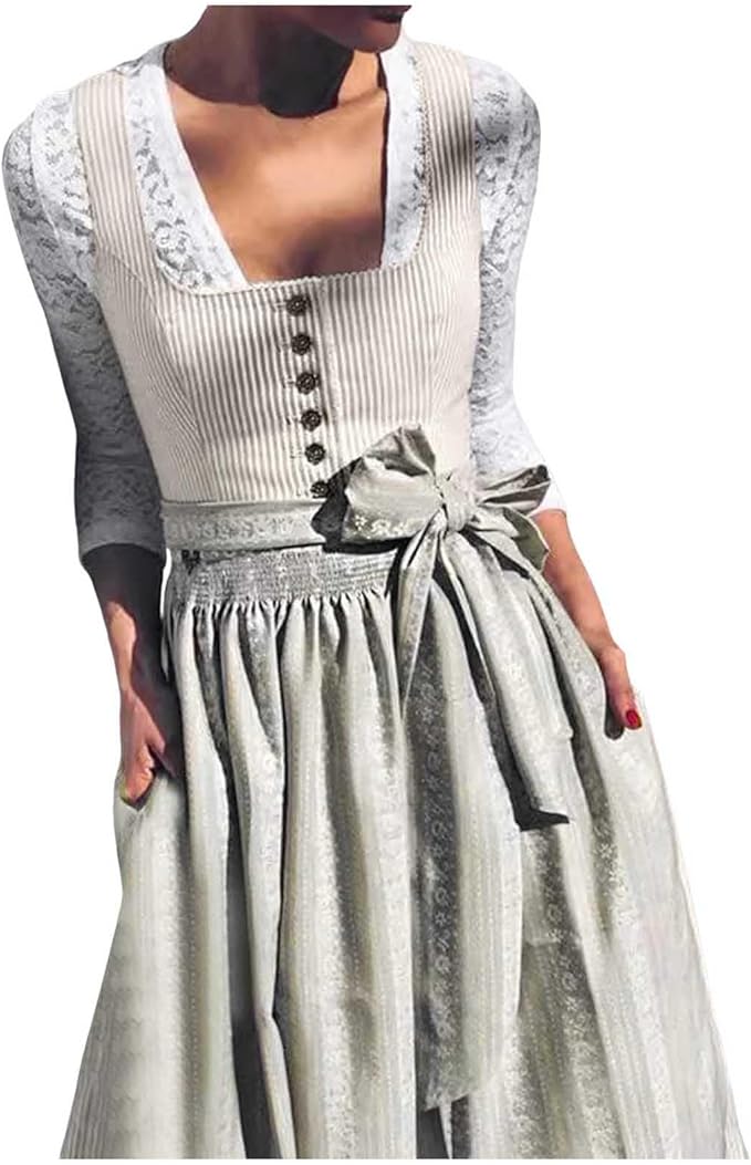 Dirndl-sett til dame med knappelist og forkle