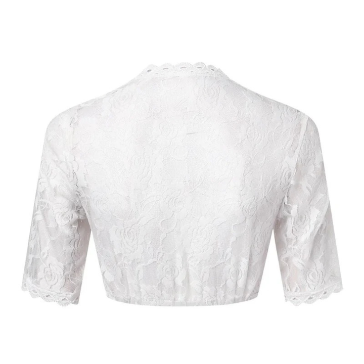 Dirndl-crop-top til dame med blomsterblonder og dyp V-ringning