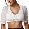 Dirndl-crop-top til dame med blomsterblonder og dyp V-ringning