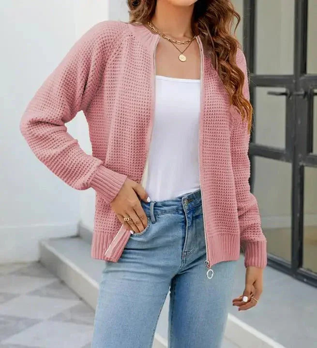 Solid Casual Kvinners Zip-Up Cardigan