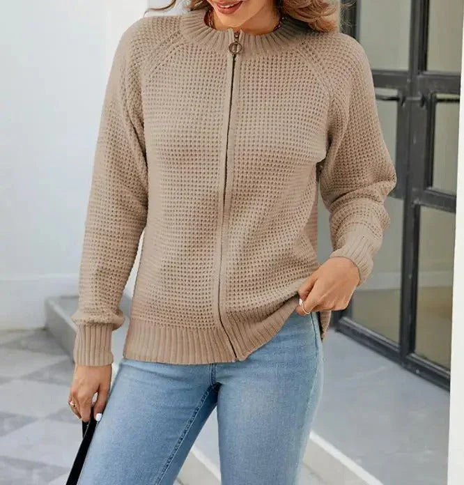Solid Casual Kvinners Zip-Up Cardigan