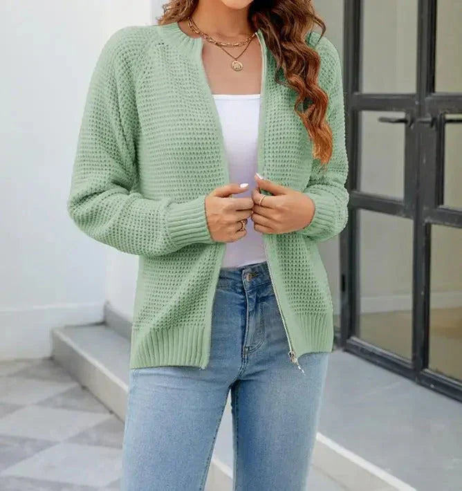 Solid Casual Kvinners Zip-Up Cardigan
