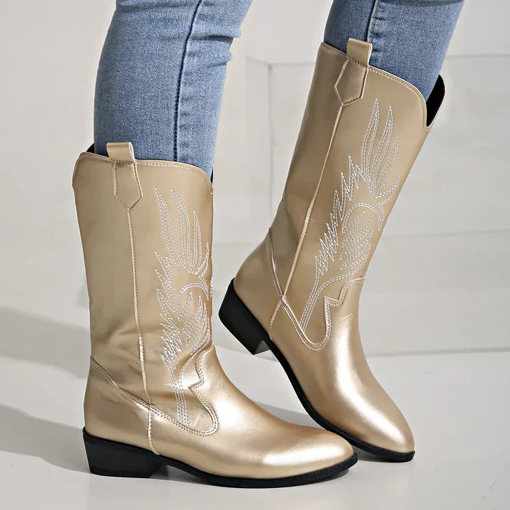 PU-nahkaiset naisten cowboy-saappaat pehmeällä vuorella - Clara