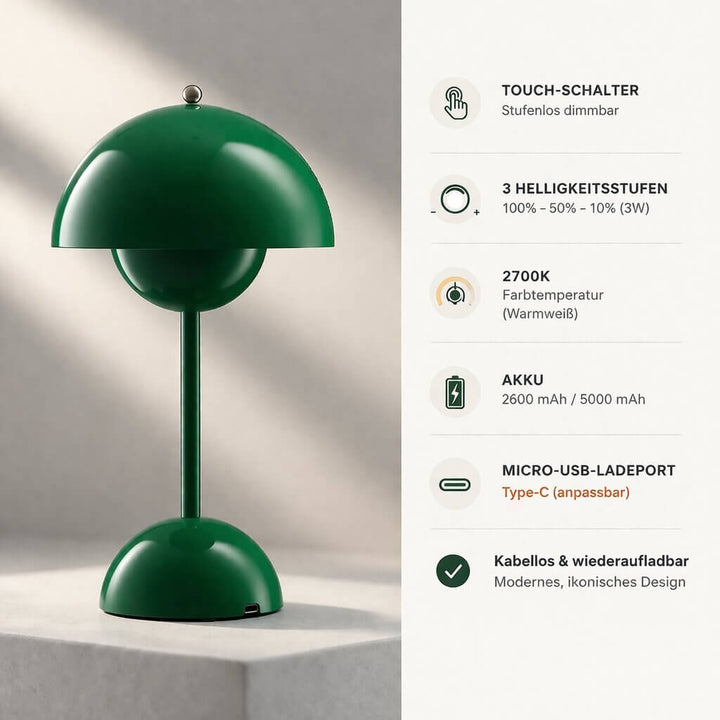 Designer bordlampe | LED-bordlampe | Nattlampe | Dimbar og trådløs | Lumora