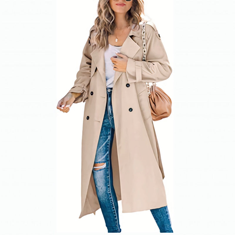 Kvinners Lang Trench Coat Tidløs & Funksjonell