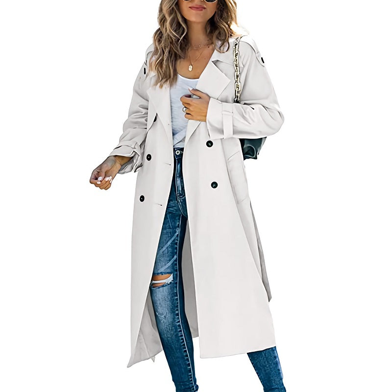 Kvinners Lang Trench Coat Tidløs & Funksjonell