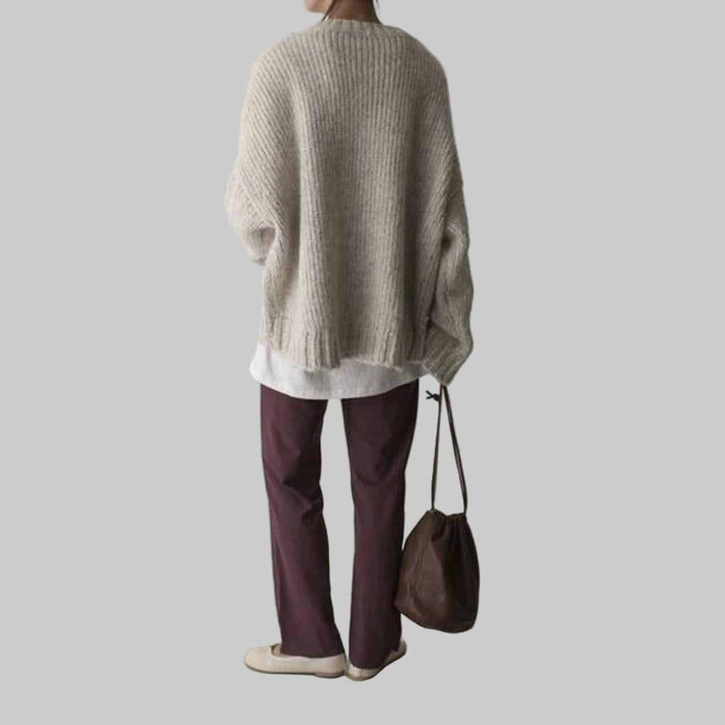 Oversized Elfenben Lomme-Front Genser – Avslappet Hverdag Lag